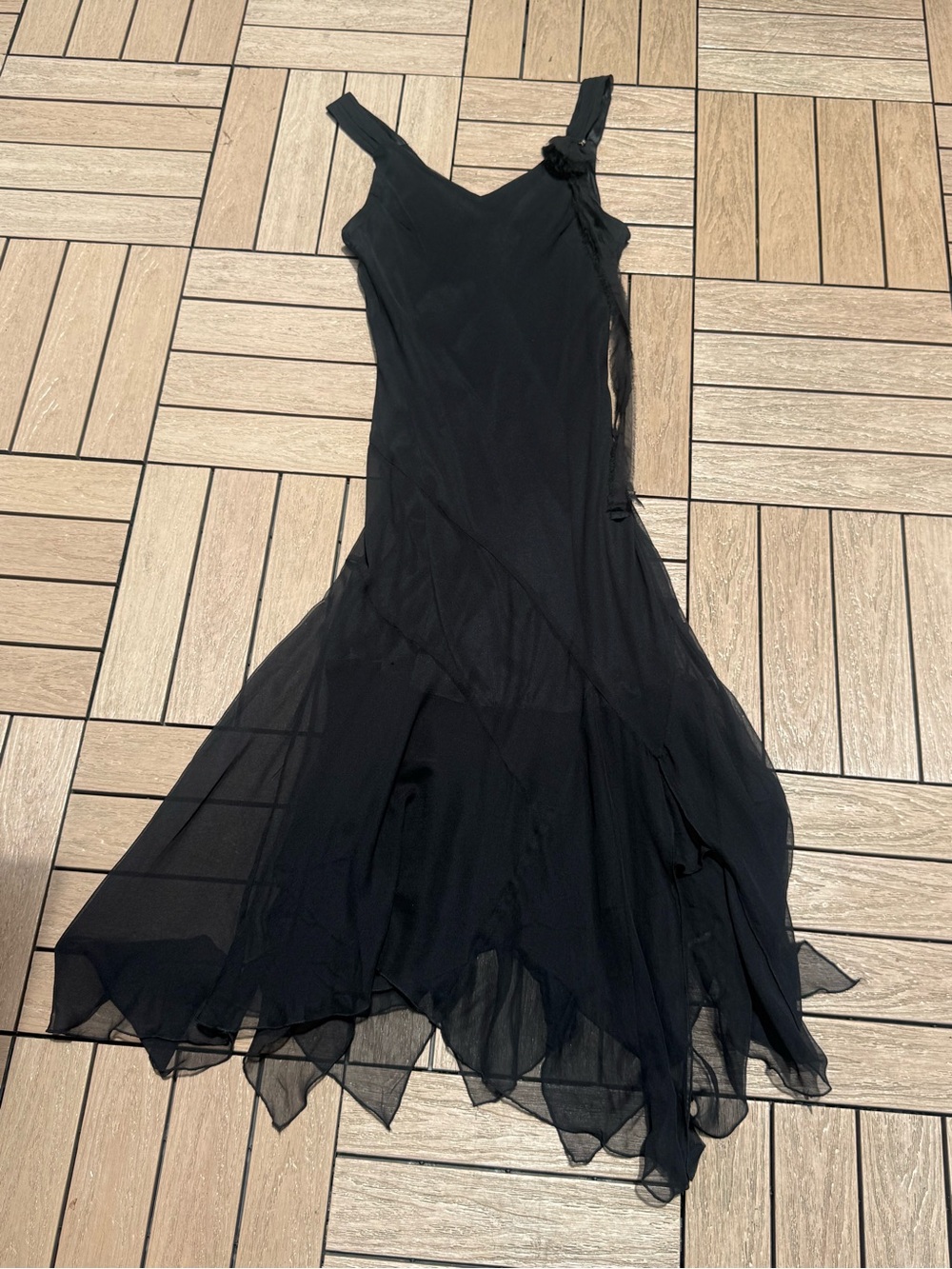 Y2K Jonathan Martín Studio black silk uneven hem bias cut midi dress